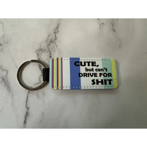 SUBLIMATION Key Chain handmade "Cute but can't drive" blue glitter back - Picture 1 of 2